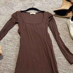 Women’s Brown Long Sleeve Square Neck Dress